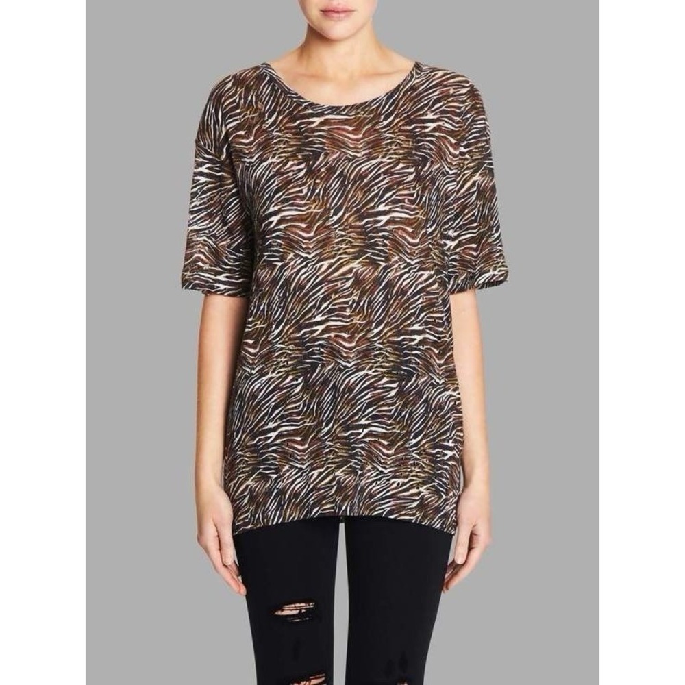 NWT IRO Jeans Shay Tee Sz XS Perforated 100% Linen Animal Print Festival $223
